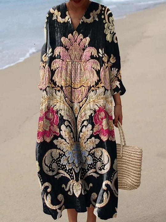 Women's Vintage Lovely Floral Art Print Cotton Dress