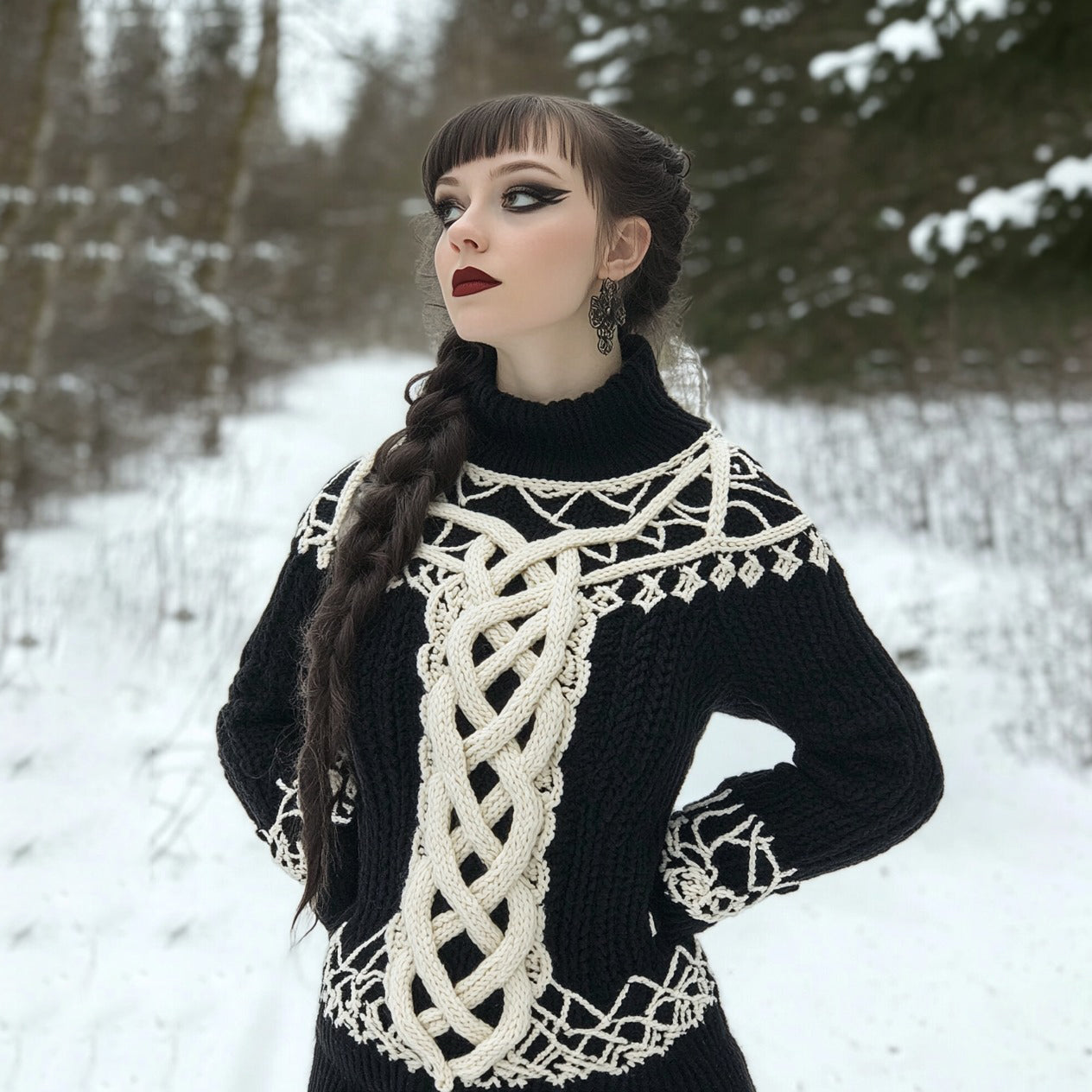 Women's Tribal Viking Celtic Knotwork Jacquard Turtleneck Sweater elevenforest