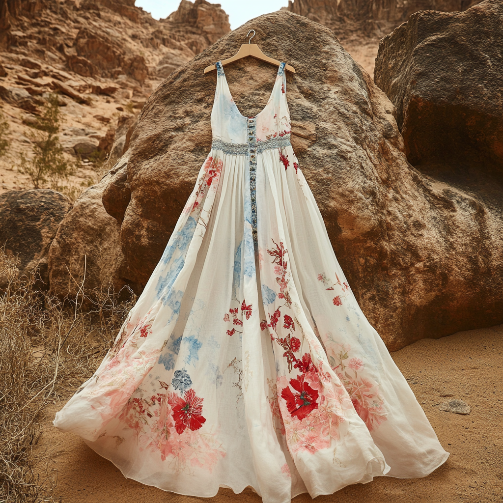 Women's Vintage Tie-dye Floral Sleeveless Dress artswardrobe