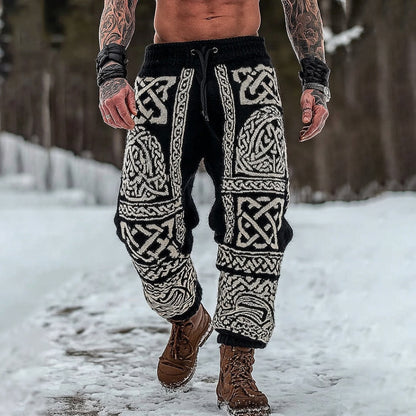 Men's Viking Celtic Geometry Pattern Art Cozy Knit Pants artswardrobe