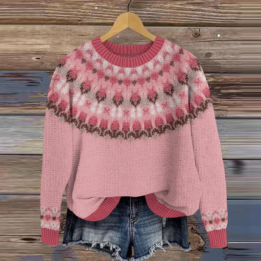 Vintage Fairman Island Floral Pattern Cozy Crew Neck Sweater elevenforest