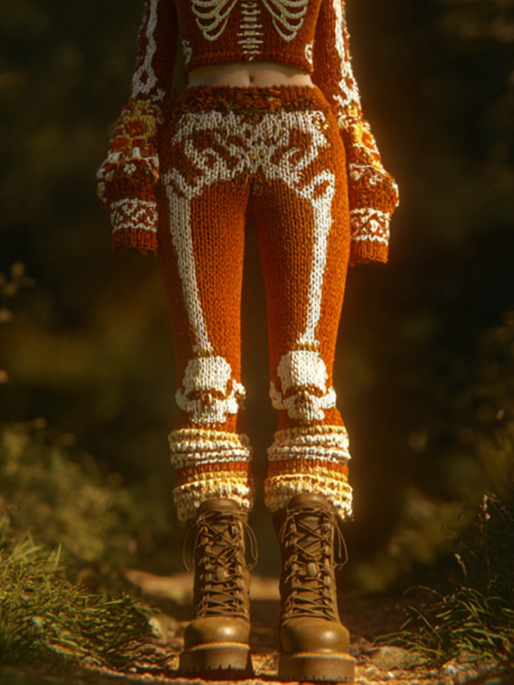 Vintage Halloween Bone And Floral Art Pants artswardrobe