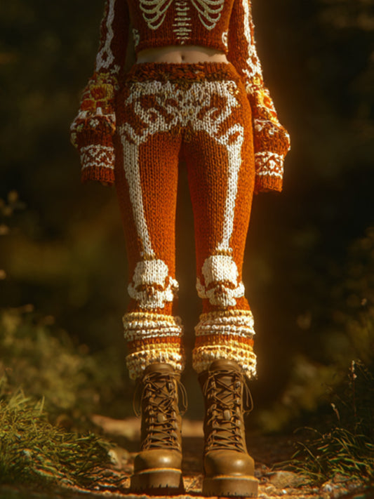 Vintage Halloween Bone And Floral Art Pants artswardrobe