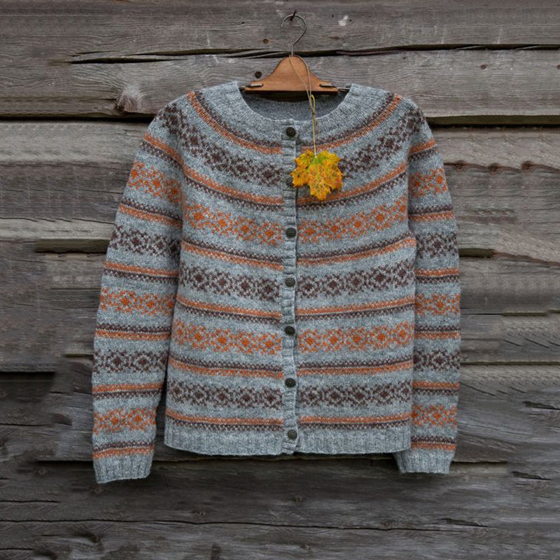 Ethnic Pattern Round Neck Sweater Cardigan elevenforest