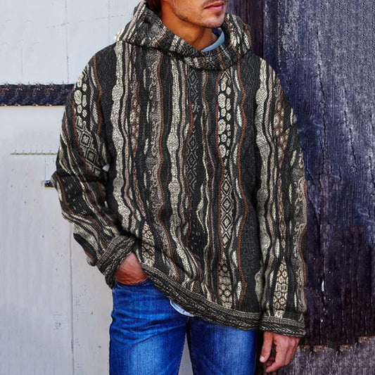 Men's Merino Woven Jacquard Knit Cozy Hooded Sweater elevenforest
