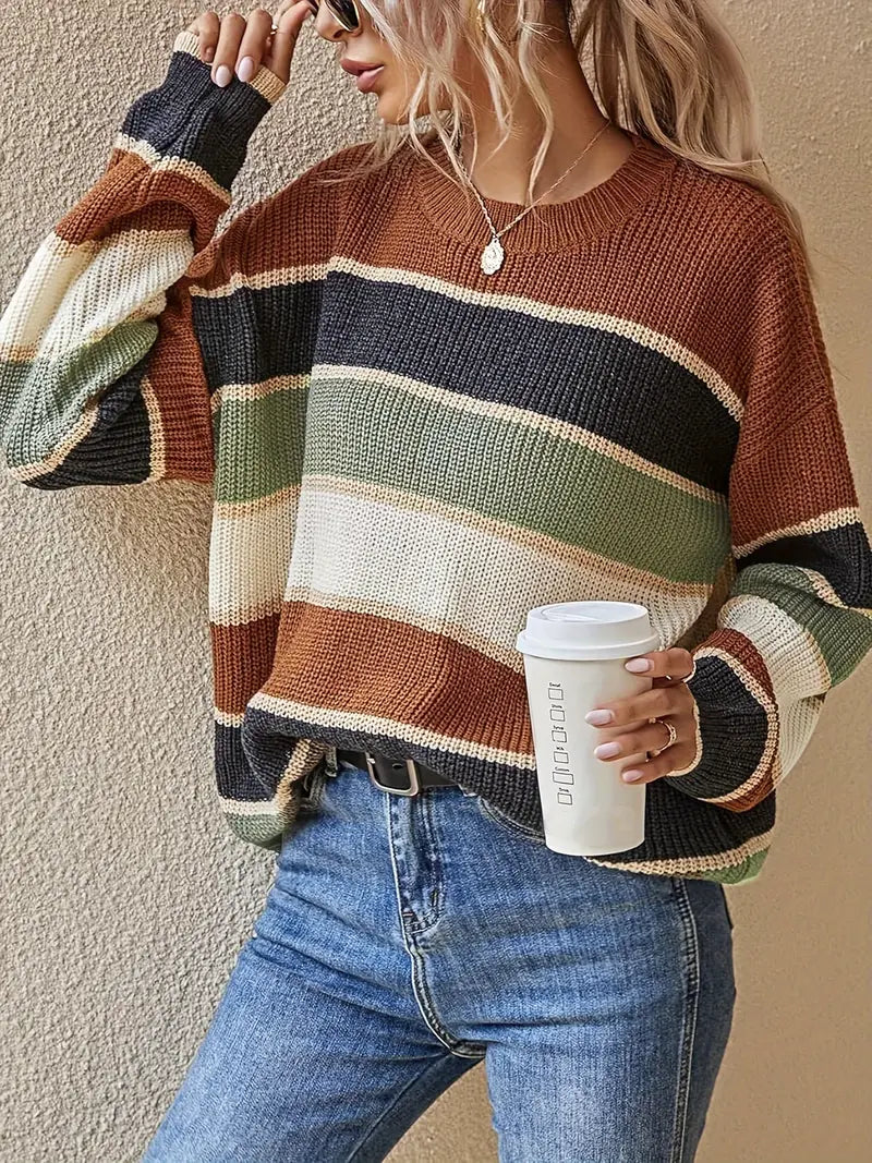 Sonia® | Women's knitted sweater with coffee stripes