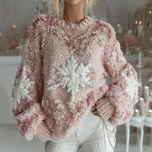 Christmas Pearl Snowflake Crochet Embroidery Knit Sweater artswardrobe