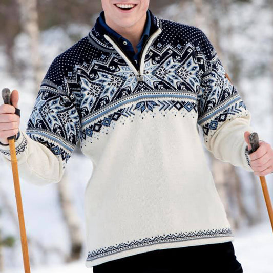 Vintage Warmth Vail Knit Jacquard Icelandic Half Zip Collar Sweater（Unisex ） elevenforest