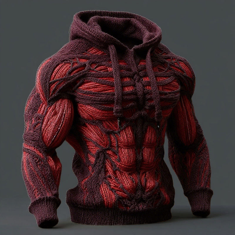 Line Art Men's Knitted Warm Hooded Sweater artswardrobe
