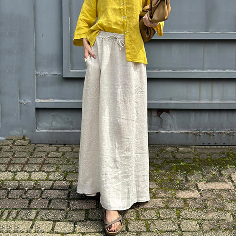 Women's Fashion Solid Color Cotton And Linen Two-piece Set artswardrobe