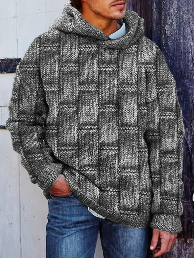 Men's Retro Woven Geometric Jacquard Cozy Hooded Sweater elevenforest