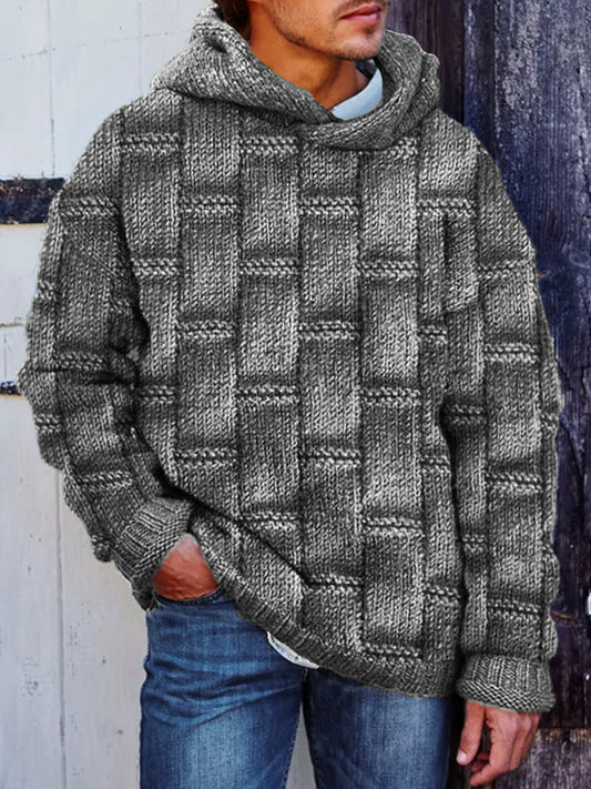Men's Retro Woven Geometric Jacquard Cozy Hooded Sweater elevenforest