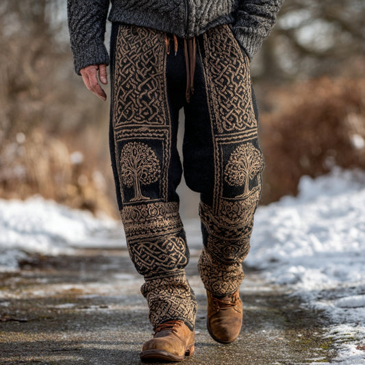 Men's Viking Tribal Celtic Knot World Tree Art Cozy Knit Pants artswardrobe