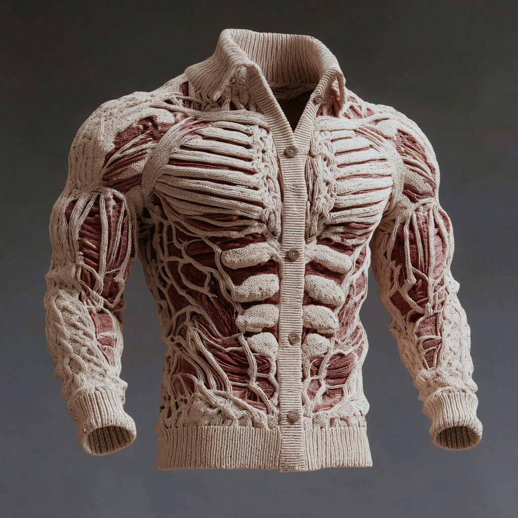 Men's Vintage Halloween Skull Art Knit Button Sweater Cardigan artswardrobe