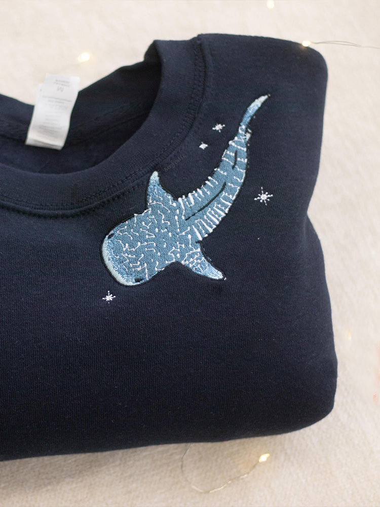 Comstylish Women's Whale Shark Embroidered Long Sleeve Sweatshirt