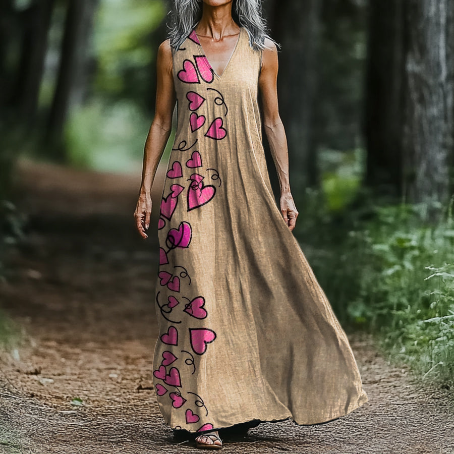 Women's Art Painting Pink Love Interesting Print V-Neck Vest Dress