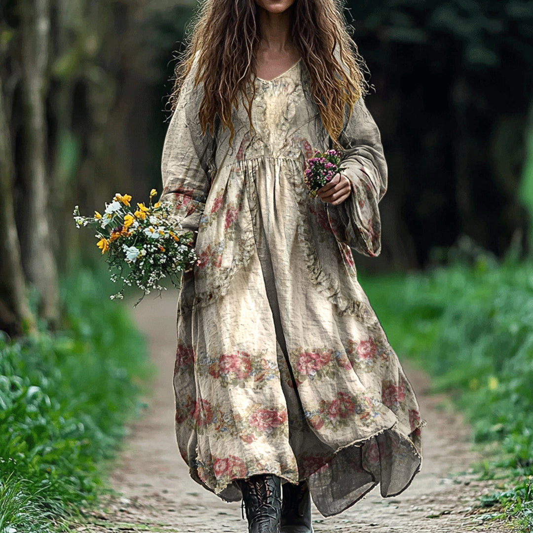 Vintage Floral Print Midi Dress artswardrobe