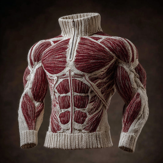 Men's Halloween Muscle Anatomy Art Cozy Knit Polo Sweater artswardrobe