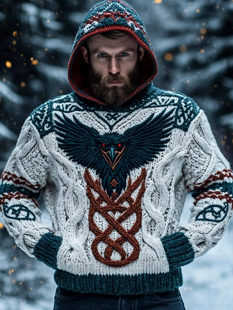 Viking Raven Messenger & Celtic Totem Men's Hooded Sweater artswardrobe