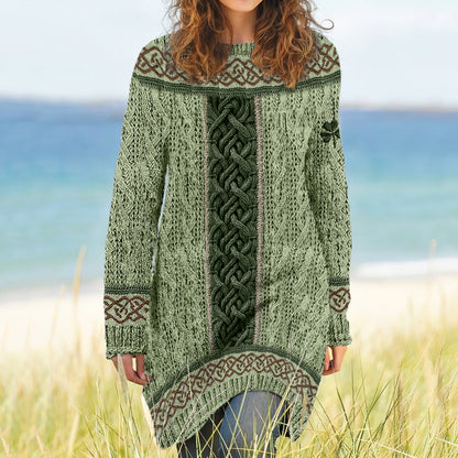 Women's Irish Celtic Knotted Shamrock Contrast Jacquard Sweater Dress elevenforest