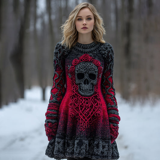 Vintage Celtic Skull Gradient Cozy Knit Sweater Dress elevenforest