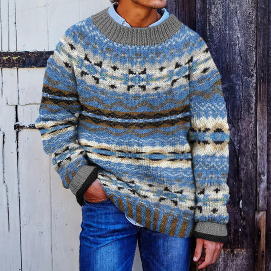 Vintage Tribal Geometric Pattern Knitted Warm Crew Neck Sweater elevenforest