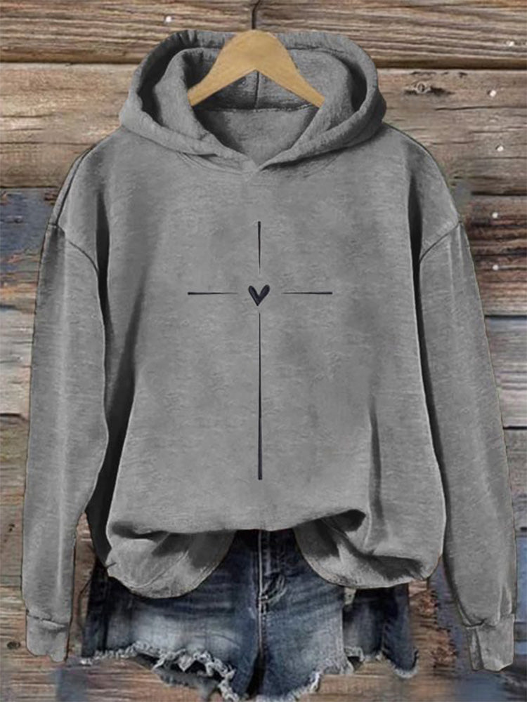 Comstylish Women's Christian Cross Printed Long Sleeve Hoodie