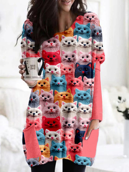 Colorful Cute Cats Embroidered Comfy Tunic elevenforest