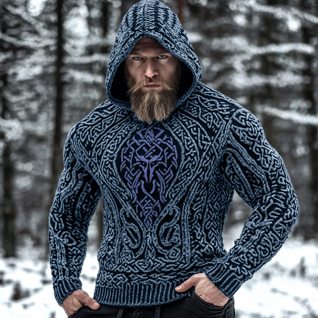 Men's Viking Metal Wolf Style Celtic Thick Hooded Sweater elevenforest