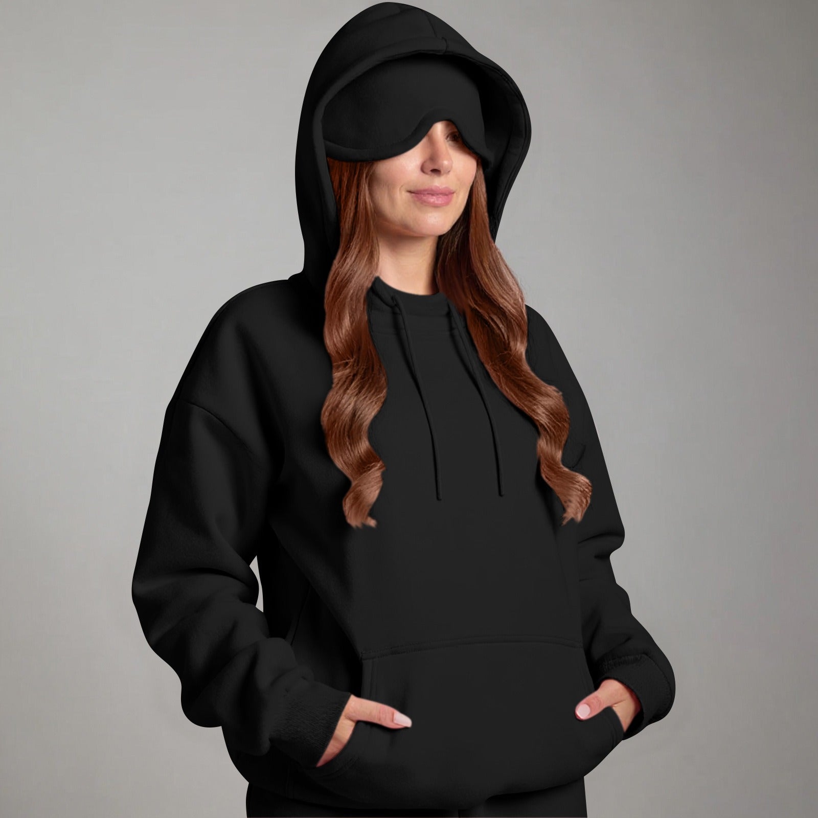 Comstylish Unisex Airplane Mode Travel Casual Cotton Blend Eye Mask Hoodie