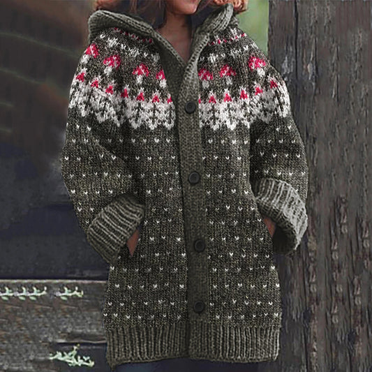 Vintage Mushroom Pattern Cozy Hooded Cardigan elevenforest