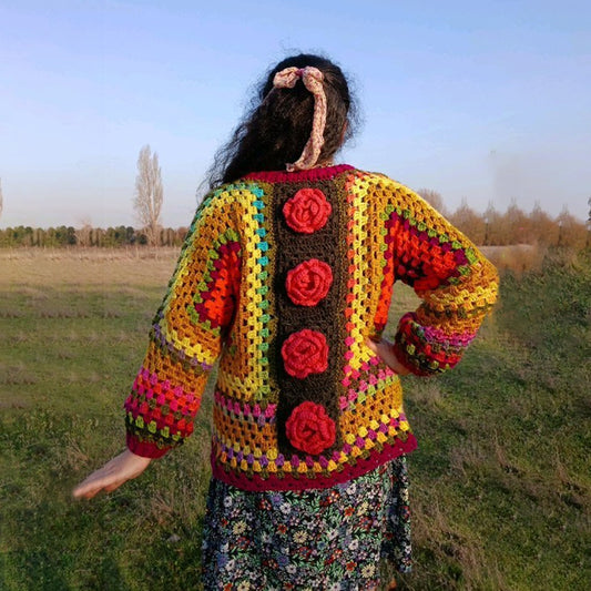 Comstylish Vintage Floral Art Chunky Knitted Sweater