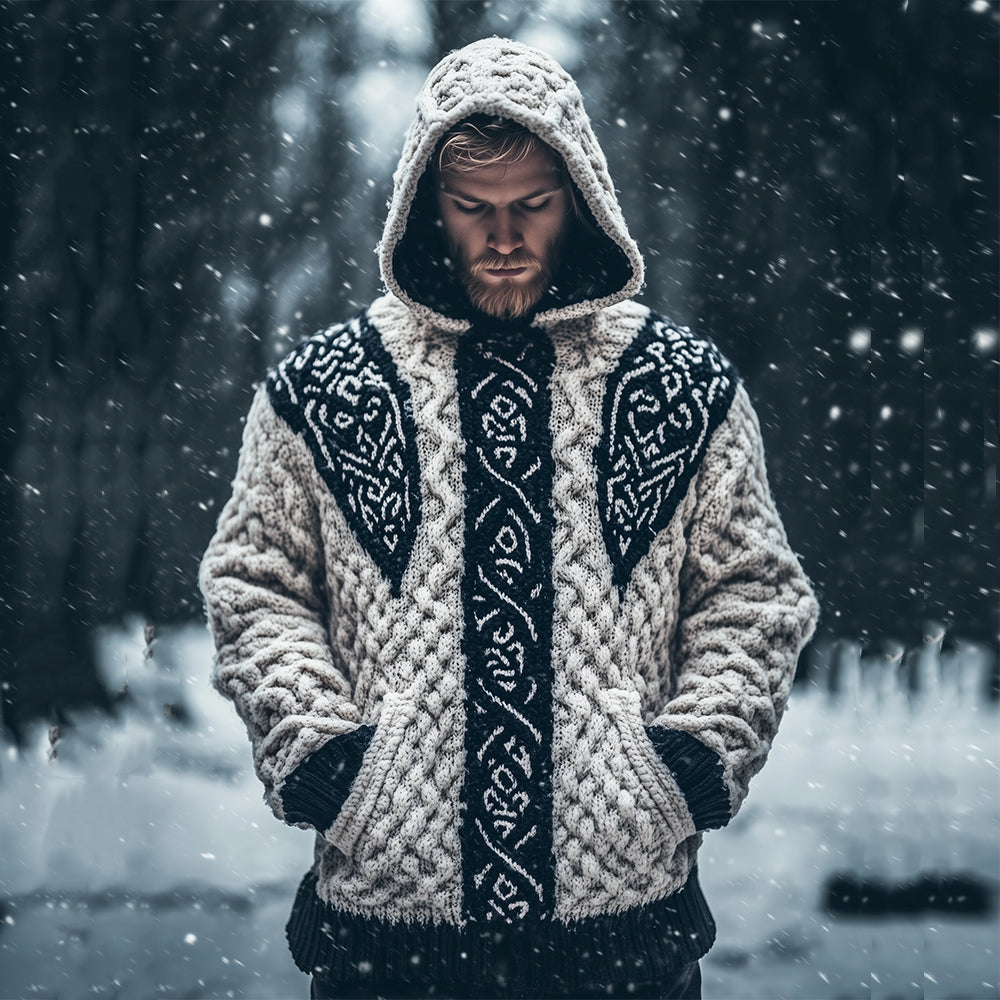 Men's Viking Rune Celtic Knot Contrast Jacquard Crew Neck Sweater elevenforest