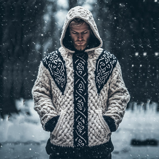 Men's Viking Rune Celtic Knot Contrast Jacquard Crew Neck Sweater elevenforest