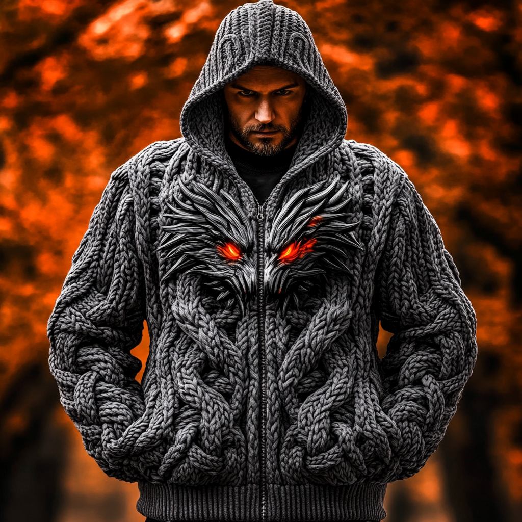 Men's Viking Dragon Style Celtic Thick Zip Hooded Sweater artswardrobe