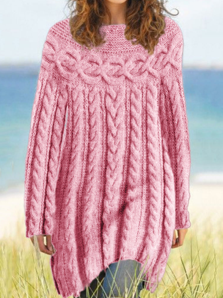 Vintage Pink Celtic Cable Knit Cozy Sweater Dress elevenforest