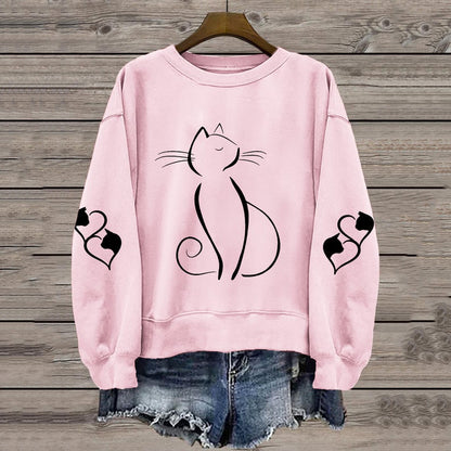 Women's Cute Cat Print Casual Sweatshirt elevenforest