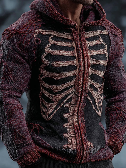 Men's Bloody Skeleton Zip Up Hooded Sweater Cardigan artswardrobe