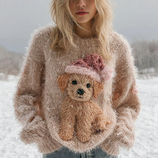 Fuzzy Cute Golden Retriever Puppy Knit Christmas Sweater artswardrobe