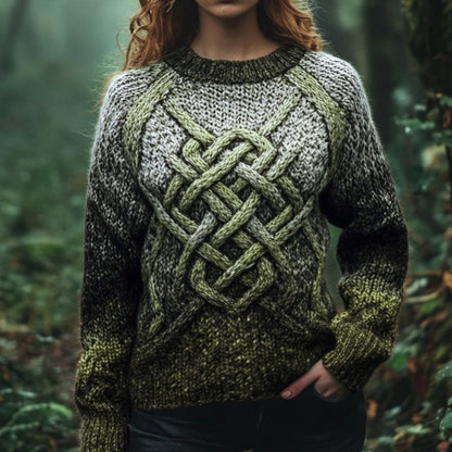 Vingate Gradient Celtic Knot Chunky Contrast Color Cozy Sweater elevenforest