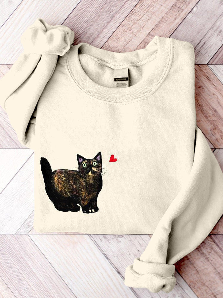 Comstylish Cute Cat Pattern Print Comfy Sweatshirt