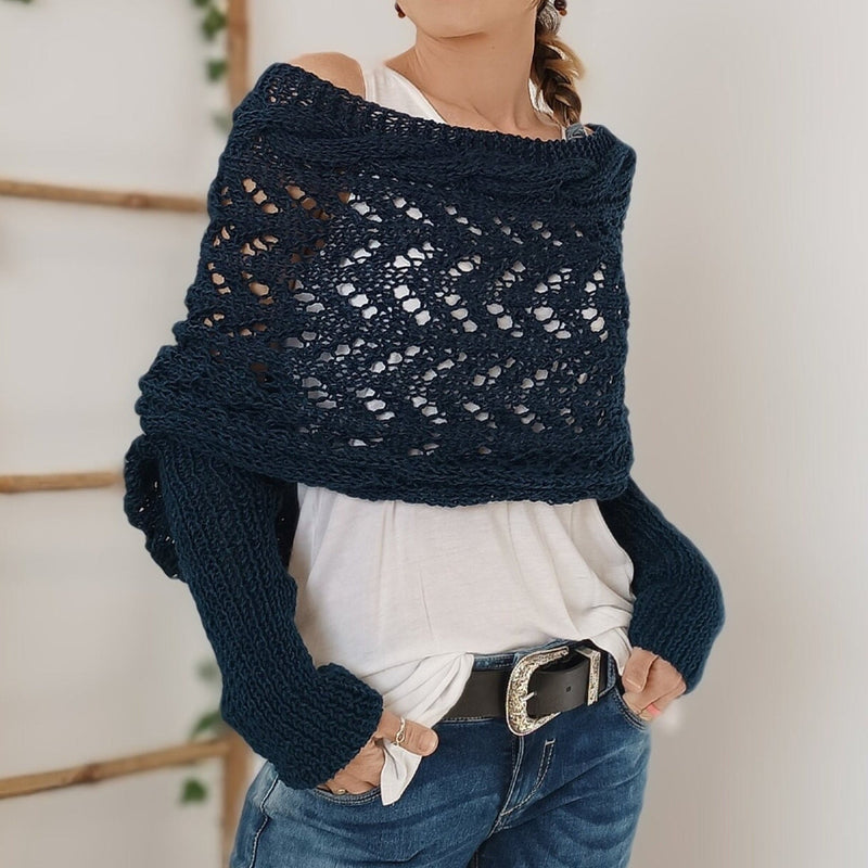 ER | Elegante maglione a portafoglio in maglia con dettaglio traforato