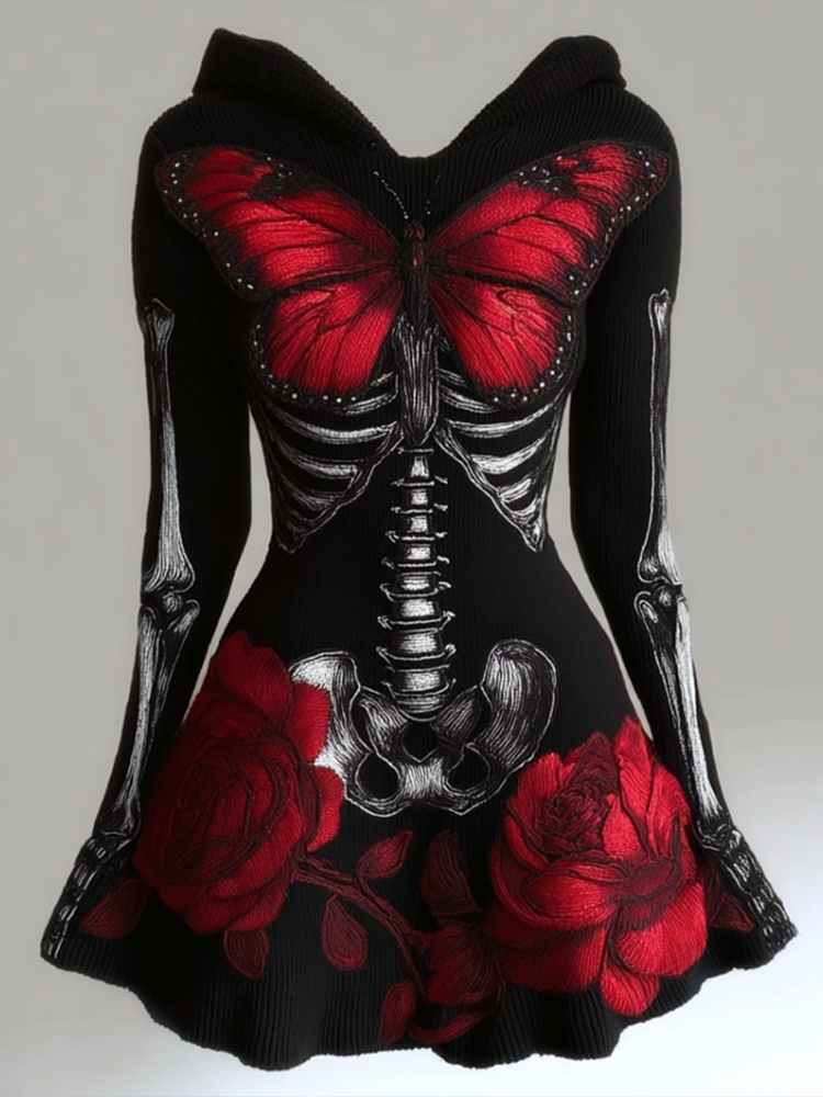 Halloween Blood Butterfly Women's Knit Sweater Dress artswardrobe