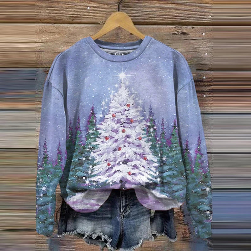 Comstylish Women's Christmas Tree Print Crew Neck Long Sleeve Casual Sweatshirt