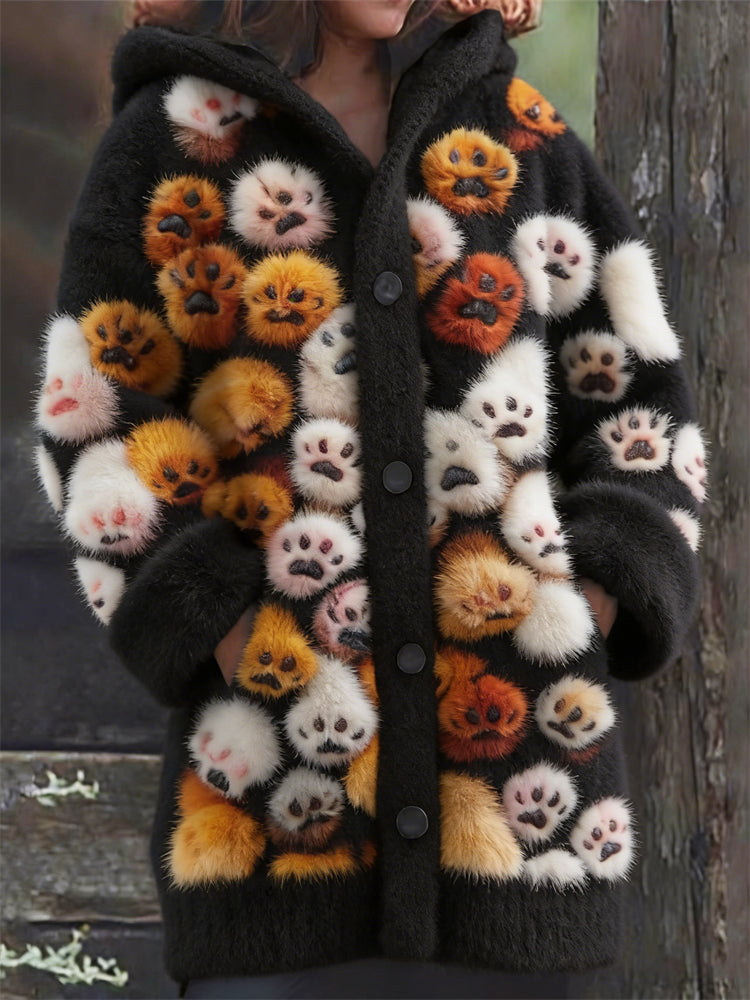 Comstylish Pet Lover Fuzzy Paws Cozy Hooded Cardigan