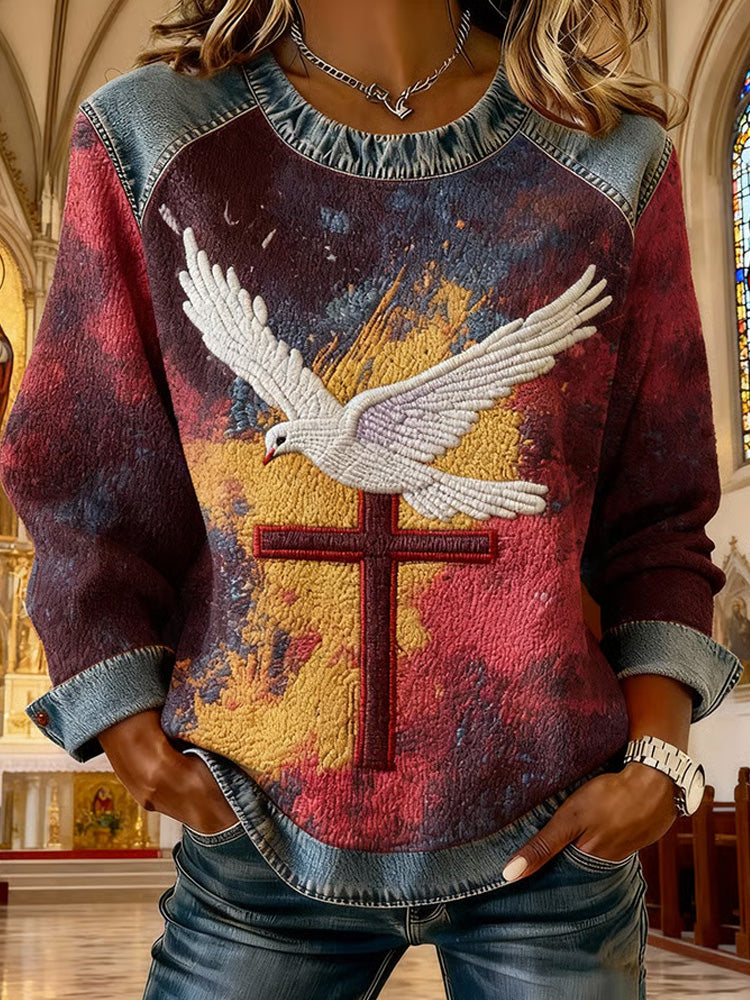 Comstylish Women's Faith Art Pattern Patchwork Casual Sweatshirt