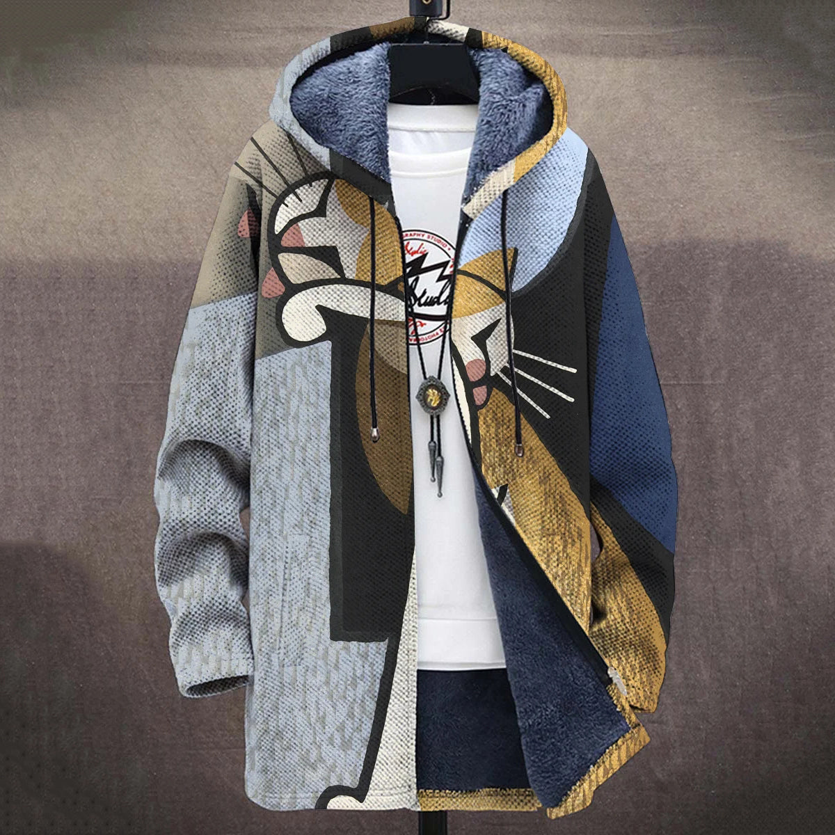 Abstract Art Cat Plush Thick Long-Sleeved Sweater Cardigan Coat elevenforest