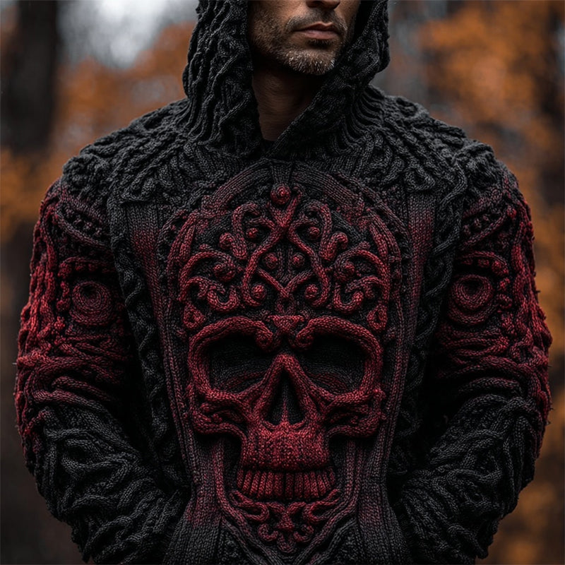 Men's Celtic Skull Viking Gradient Chunky Hooded Sweater artswardrobe