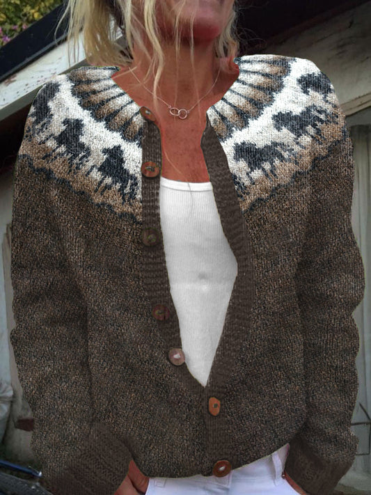 Vintage Horse Pattern Cozy Knit Cardigan elevenforest