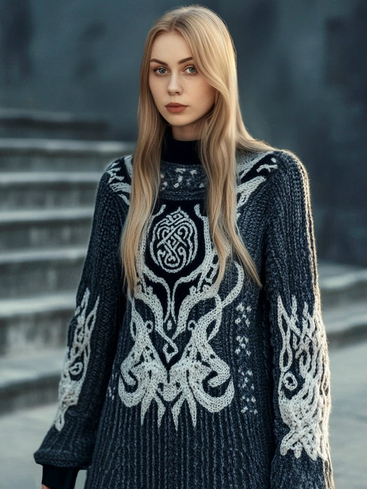 Vintage Tribe Totem Women's Crew Neck Long Sweater artswardrobe